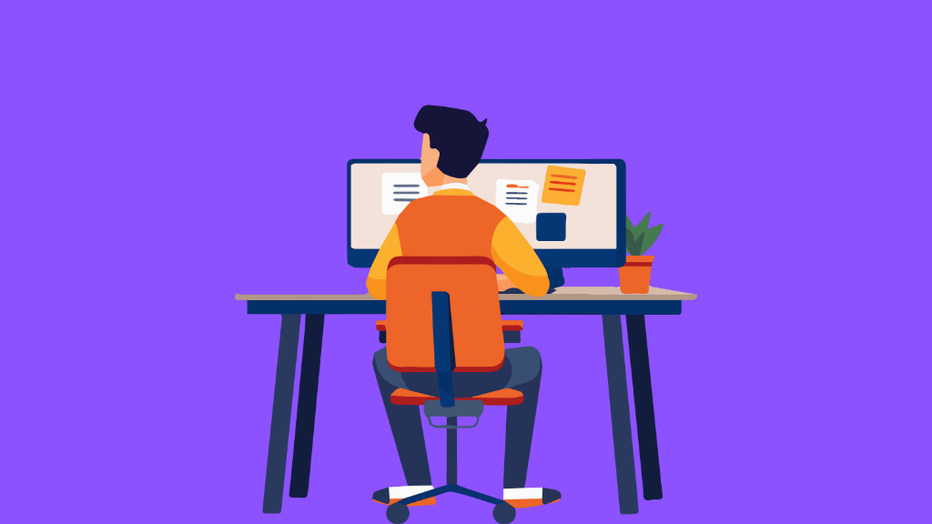 Remote worker at home desk working on computer, representing moonlighting or freelance side job.