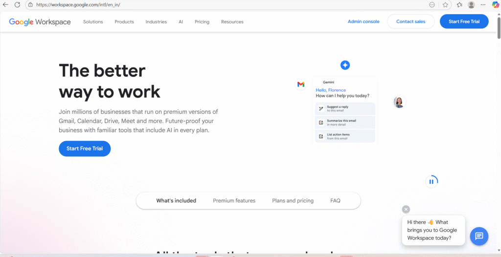 Website screen of Google workspace